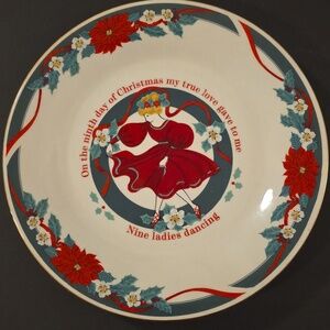 Vtg Tienshan 7.5" Salad Plate DECK THE HALLS Accent Dessert Nine Ladies Dancing